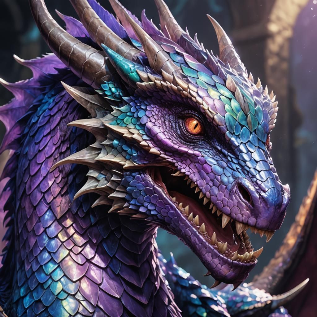 Violet Wyvern Portrait in Oil Painting Aesthetic