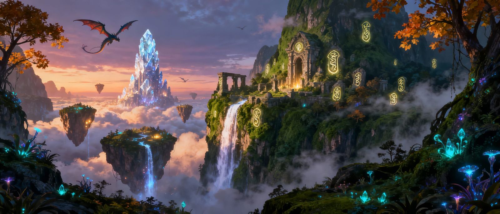 Epic Fantasy Realm With Floating Islands and Crystal Tower