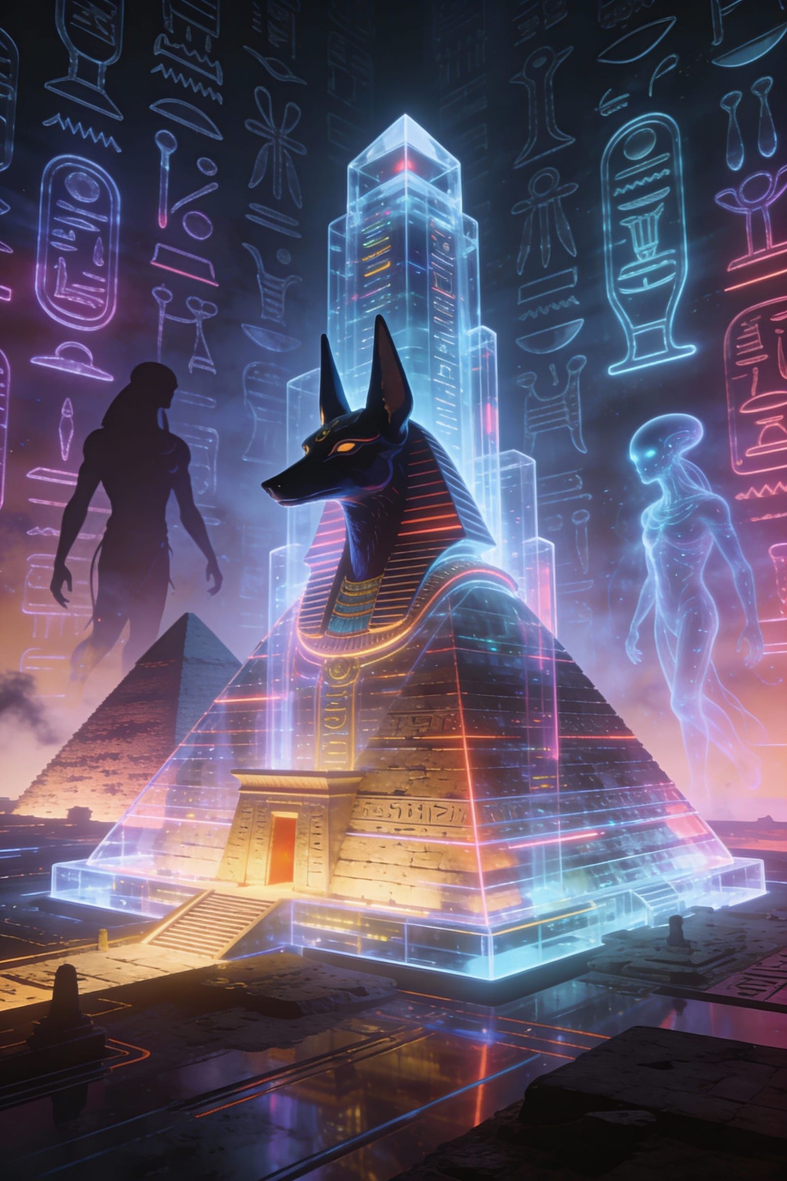 Futuristic Egyptian Pyramids as Translucent Sci-Fi Skyscrape...