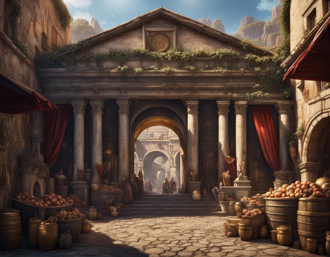 Grand Roman Market Entrance in Detailed Matte Painting