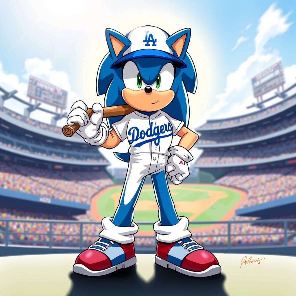 Sonic the Hedgehog as LA Dodgers Baseball Player in Dynamic ...