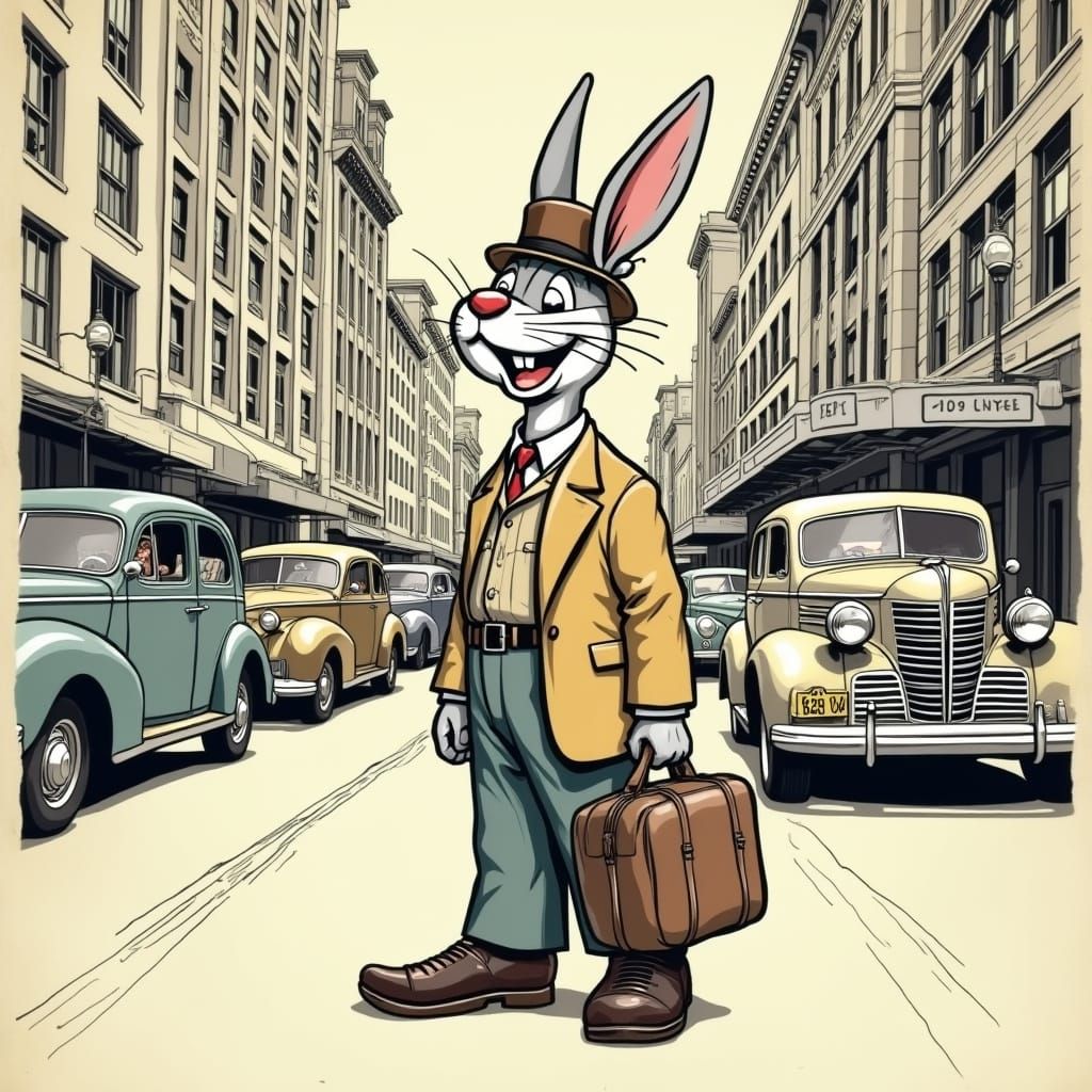 Laughing Bunny in 1930s Comic Strip Style