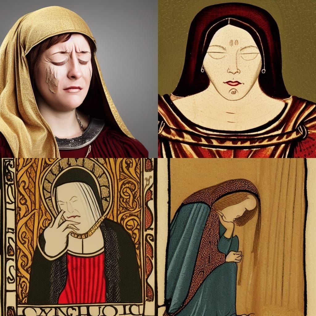 Crying Rich Woman in Medieval Attire