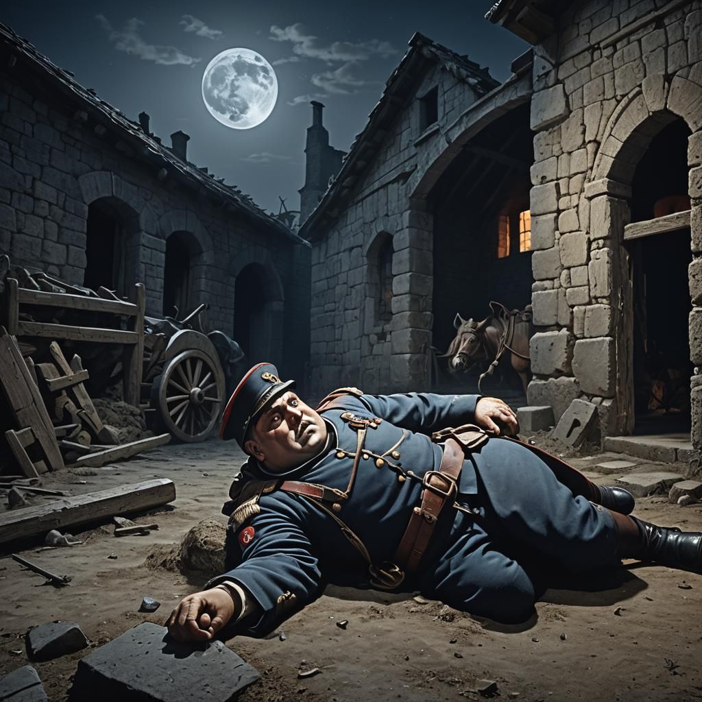 Chubby Soldier in Dark Fantasy Landscape