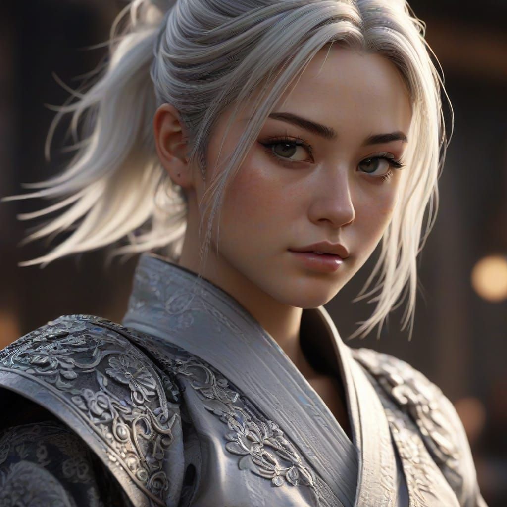 Elegant European Samurai Duels Masked Warrior in High Fantas...