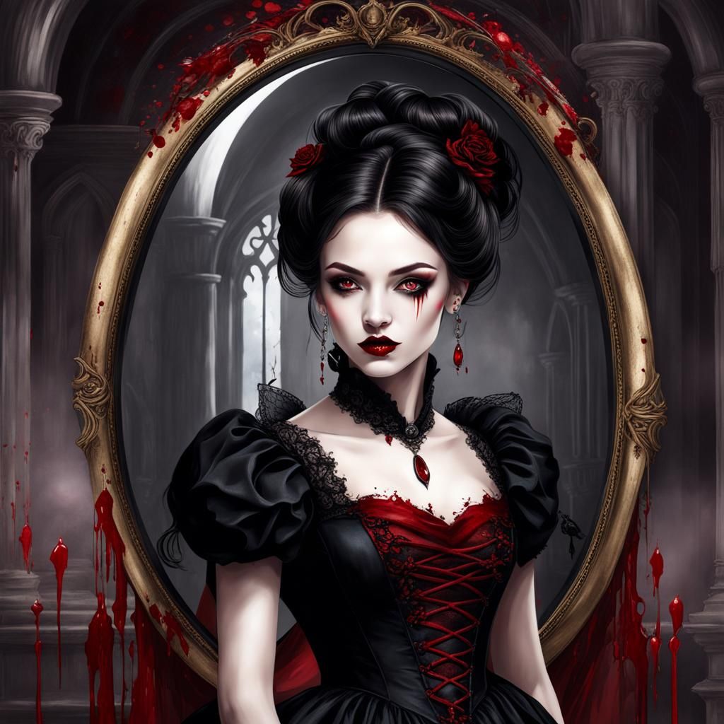 Vampire Lady in Victorian Gothic Mirror Portrait