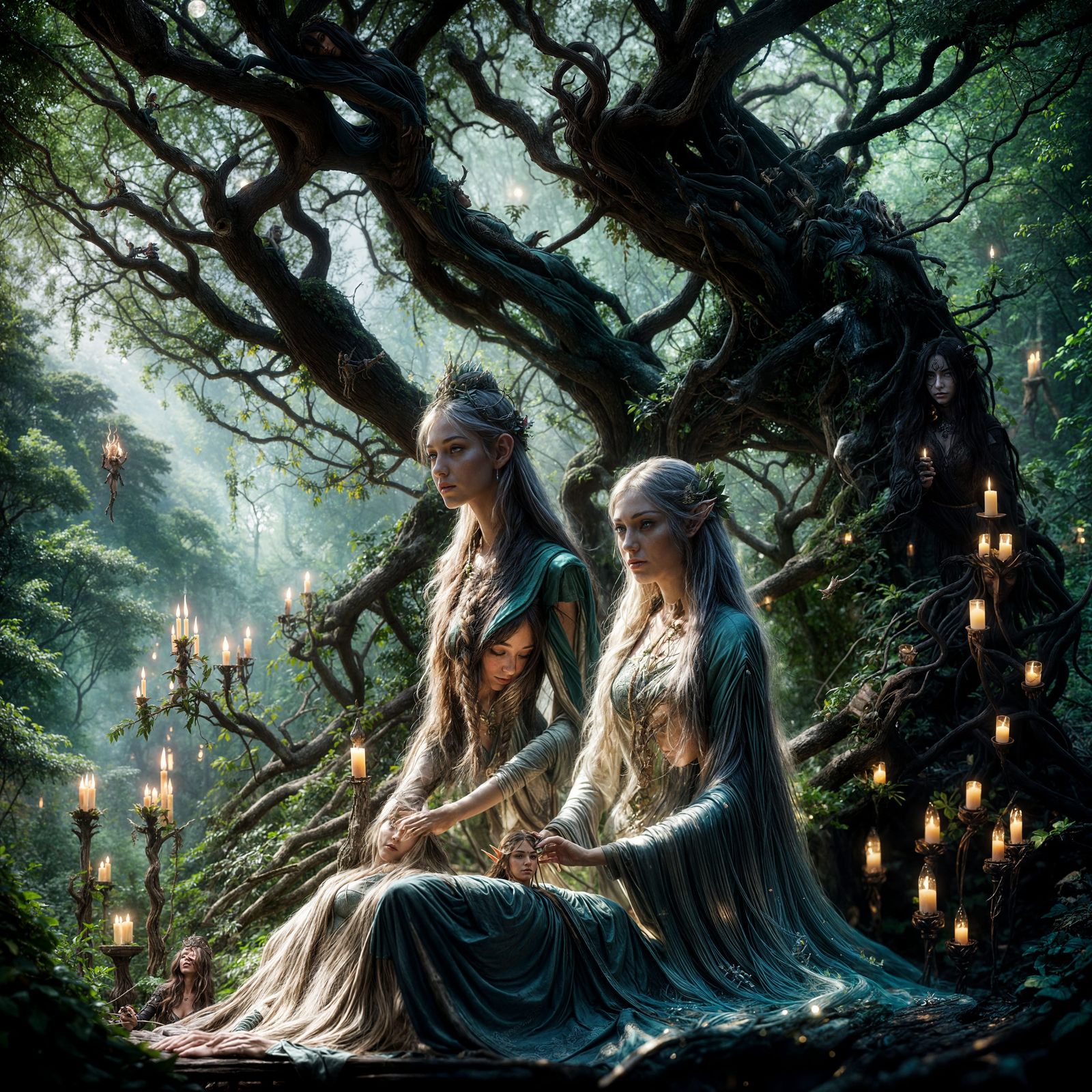 Elven Court Gathering in Moonlit Glade