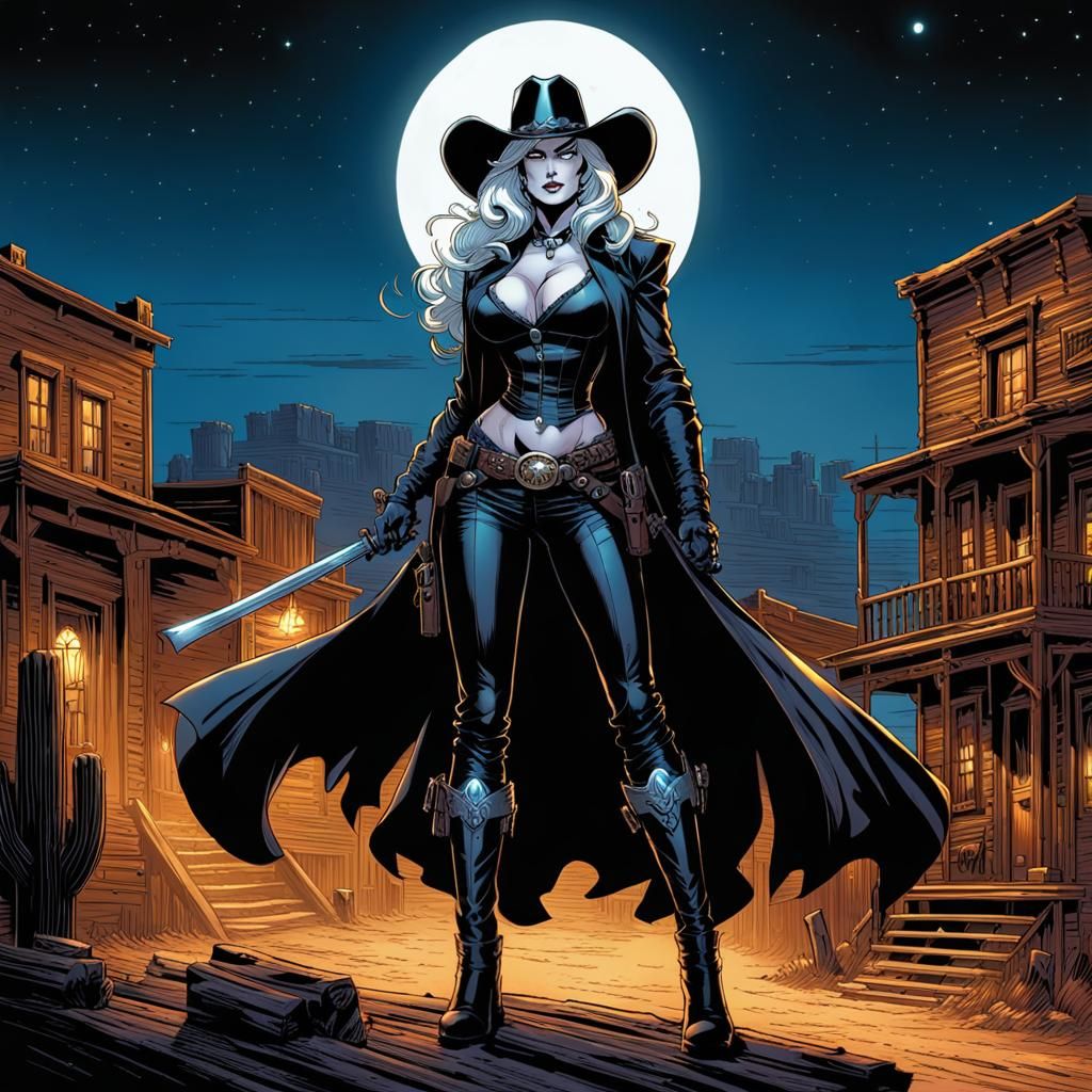 Lady Death as Cowgirl in Old West Comic Art