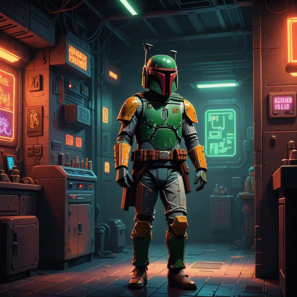 Boba Fett 8 -bit pixel full body pose pixel art
