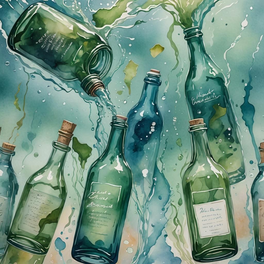 Messages in Bottles: Watercolor Splash Art