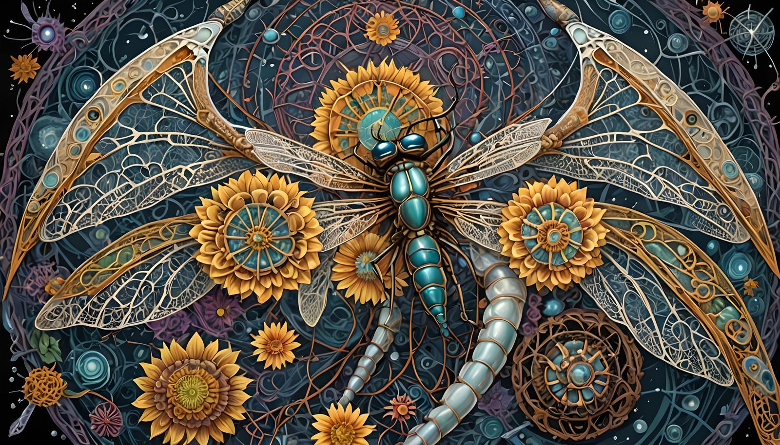 Dragonfly over Mt. Cougal with Celtic Knot Details