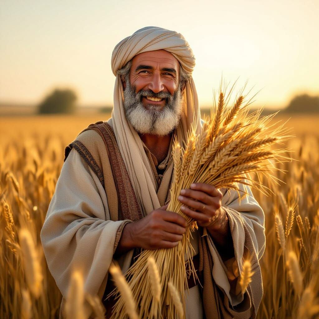 Ancient Israeli Man in Wheat Field, Realistic Art