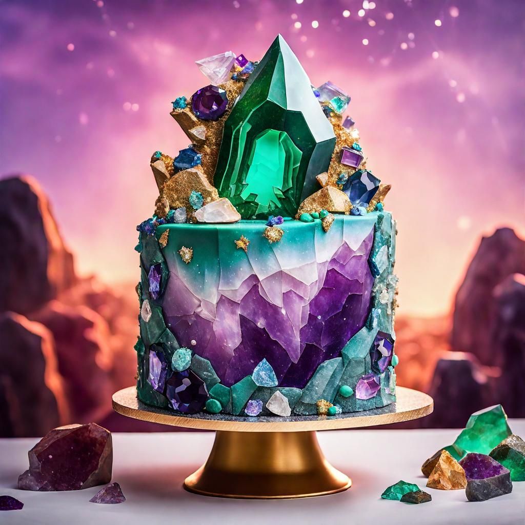 Gemstone Cake with Sparkles in Hyperrealistic Style