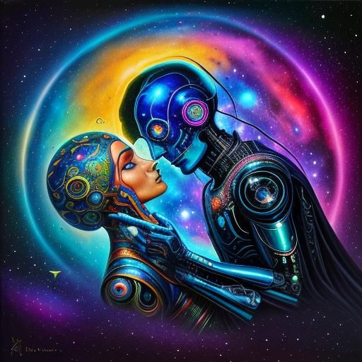 Androids Merging in a Surreal Galaxy Dreamscape