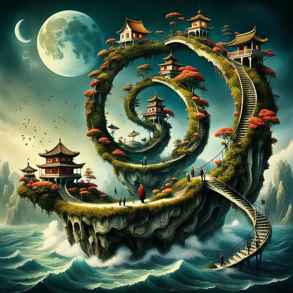 Surreal Bonsai Village Island Dreamscape