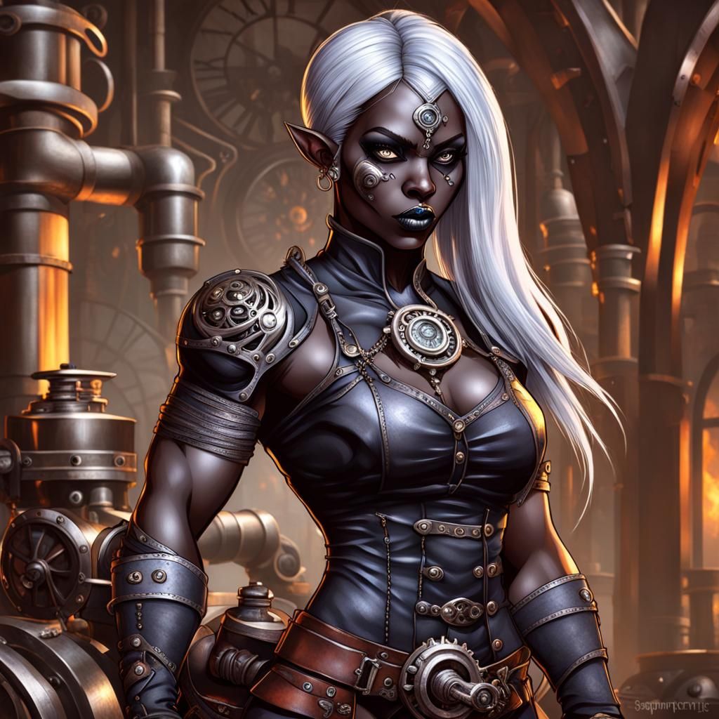 Steampunk Drow Warrior Woman