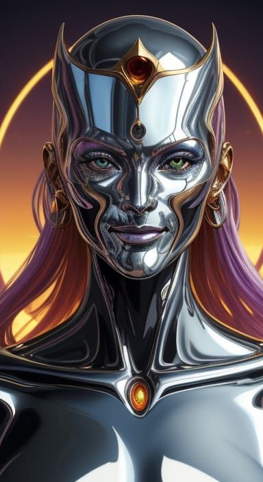 Chrome Woman with Alien Features in Metallic Style