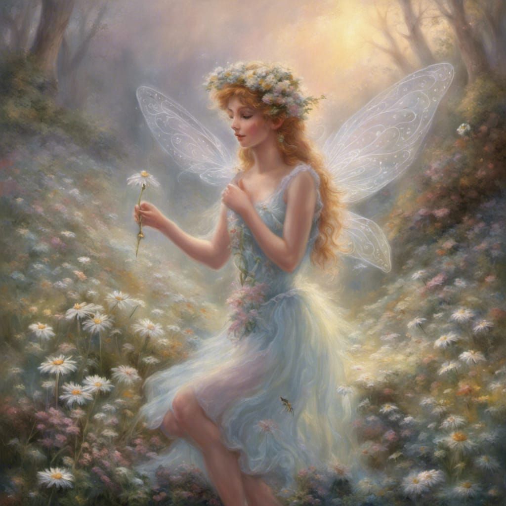 Ethereal Daisy Fairy in Pastel Fantasy Style