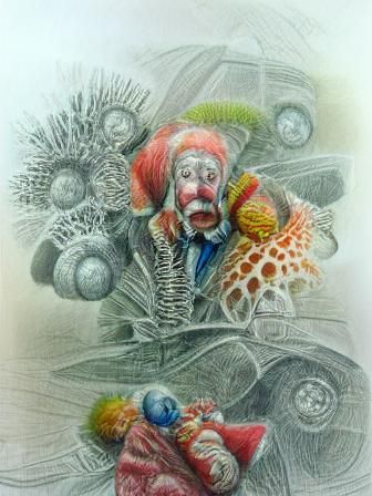 Clown at Car Accident: Ernst Haeckel Sketch