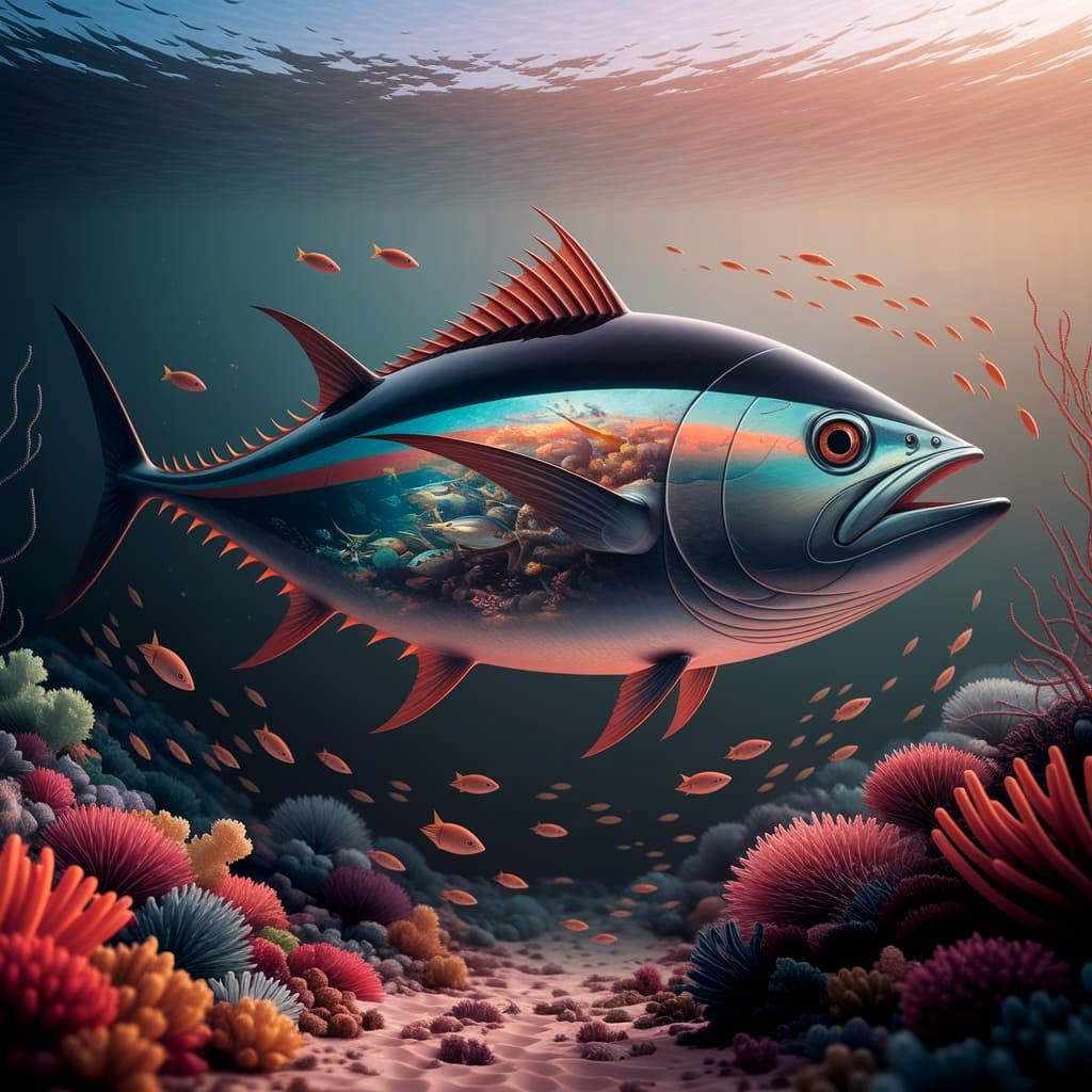 Tuna's Ecosystem Double Exposure as Matte Painting