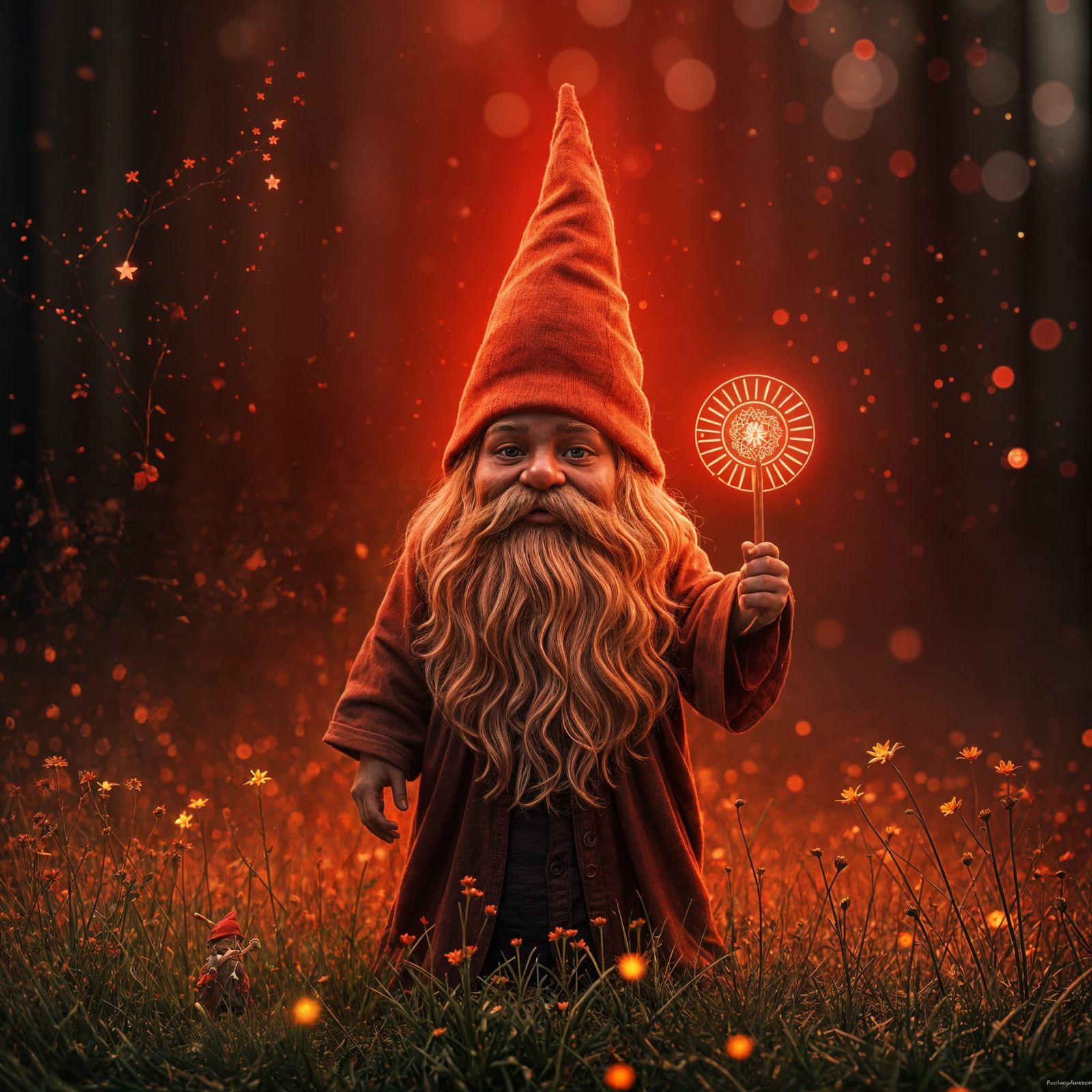 Gnome in Red Starlight: Digital Art Deco