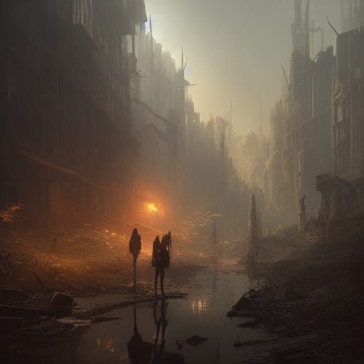 Post-Apocalyptic Wonderland in Dark Fantasy Style