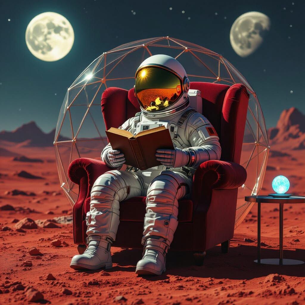 Astronaut Reading in Alien Biodome: Retro Sci-Fi