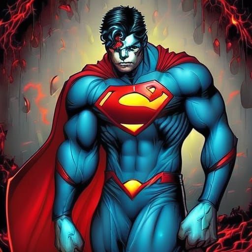 Evil Superman with Fiery Red Eyes Comic Art