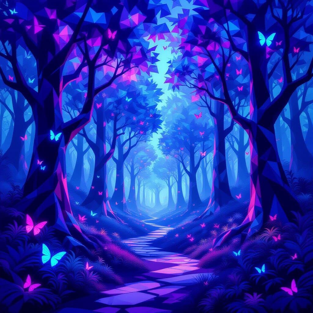 Glowing Polygonal Forest with Neon Gradients