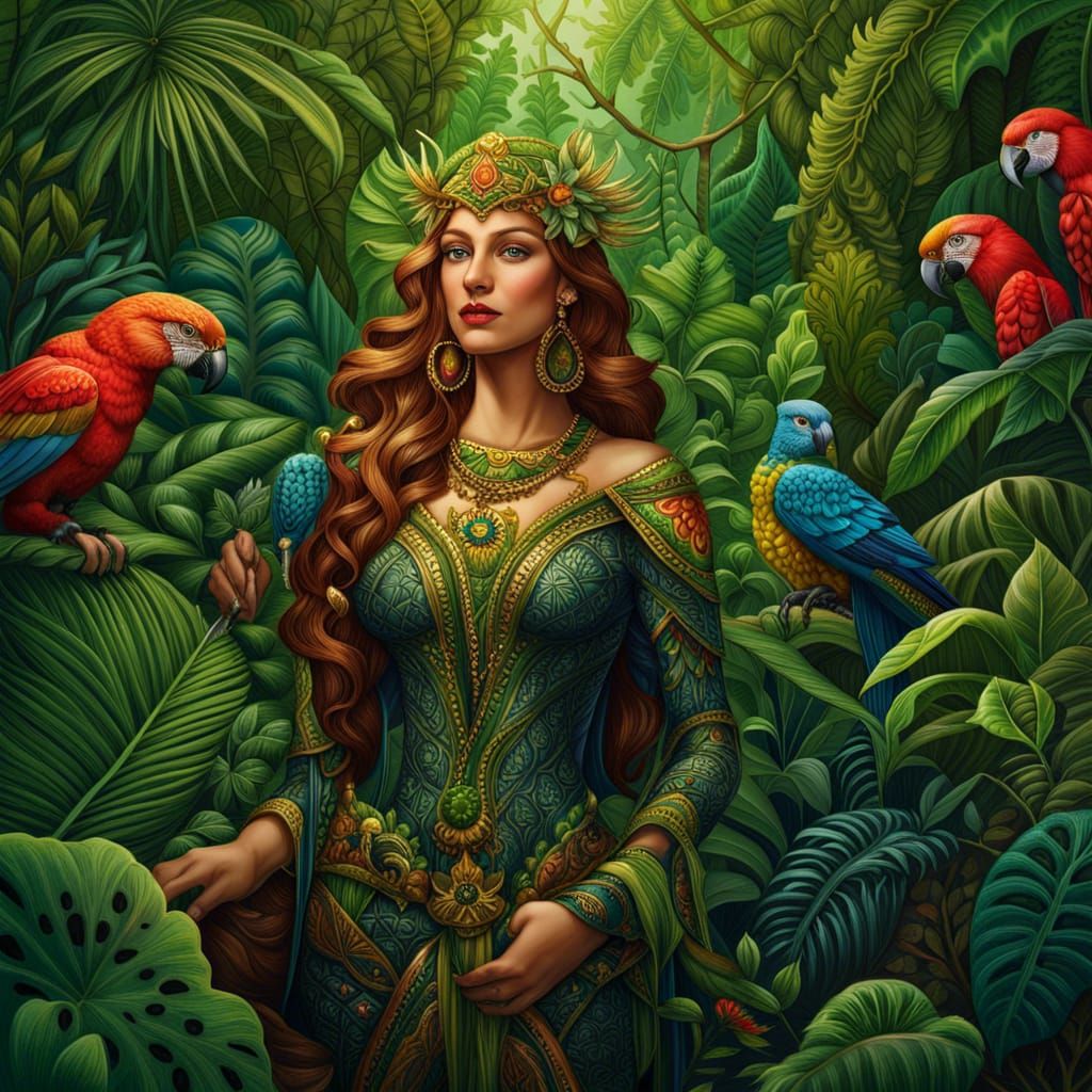 Jungle Dryad Fantasy Art with Lush Vegetation