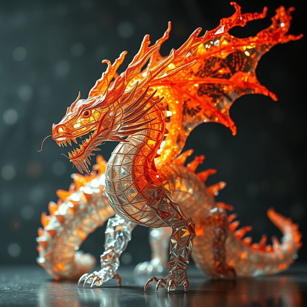 Majestic Glass Dragon in Vibrant Gouache Style