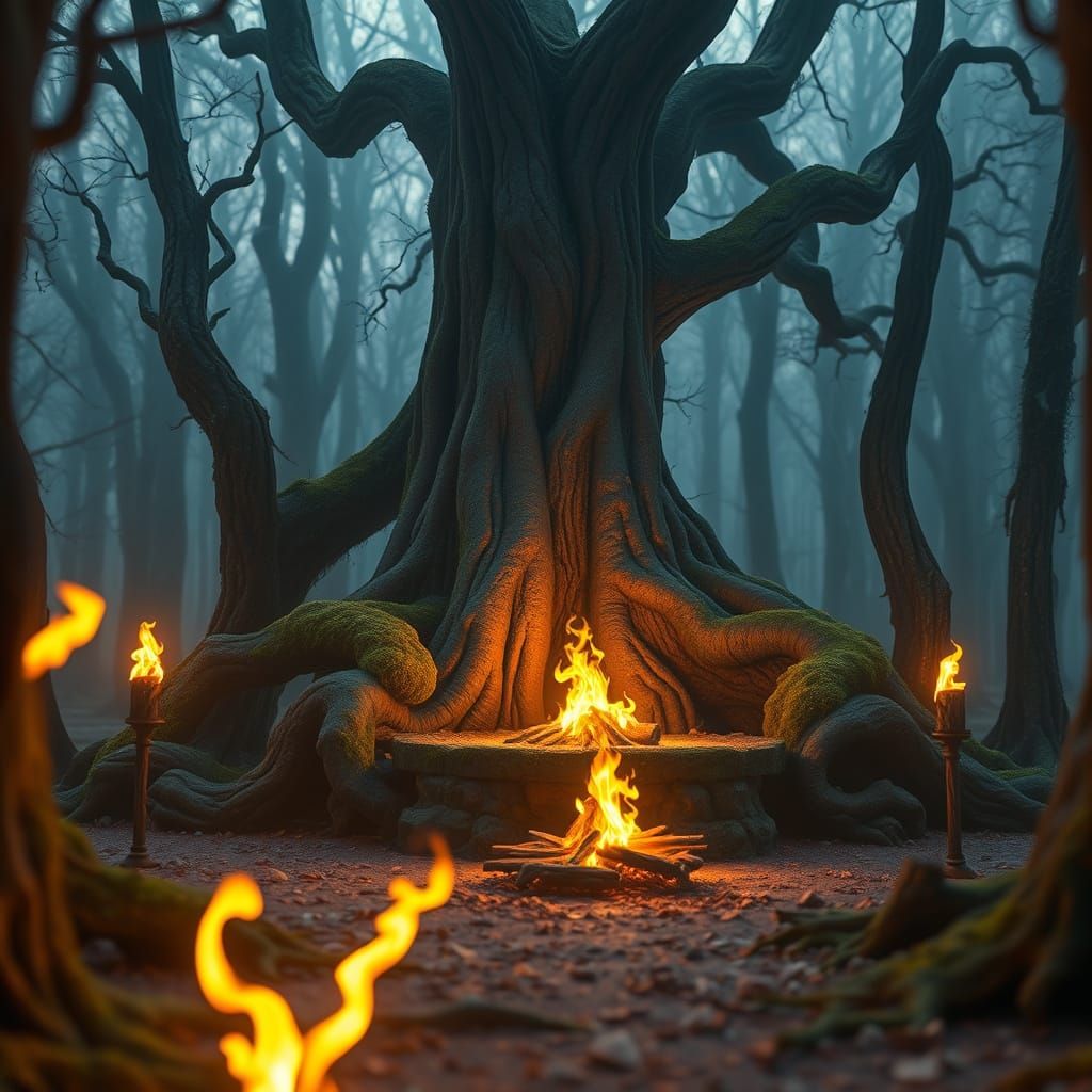 Eerie Baltic Pagan Ritual Scene in a Golden Glow