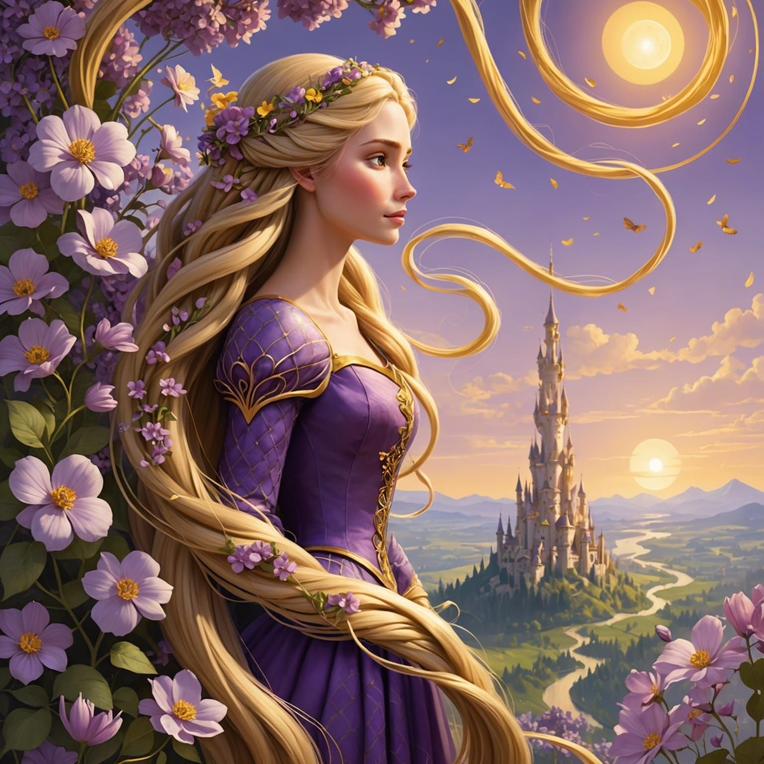 Rapunzel's Tower: A Mythical Floral Illustration