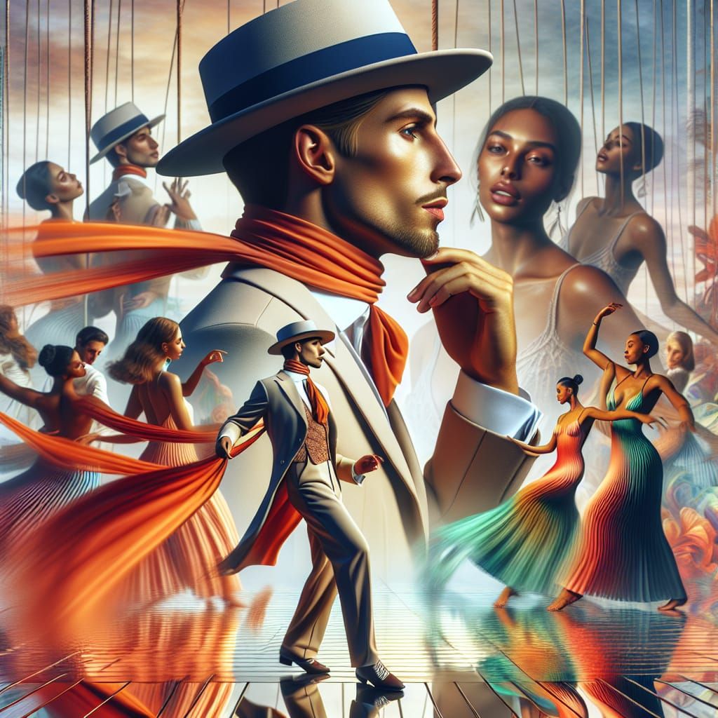 Hyperrealistic Party Scene: Man on Imaginary Yacht