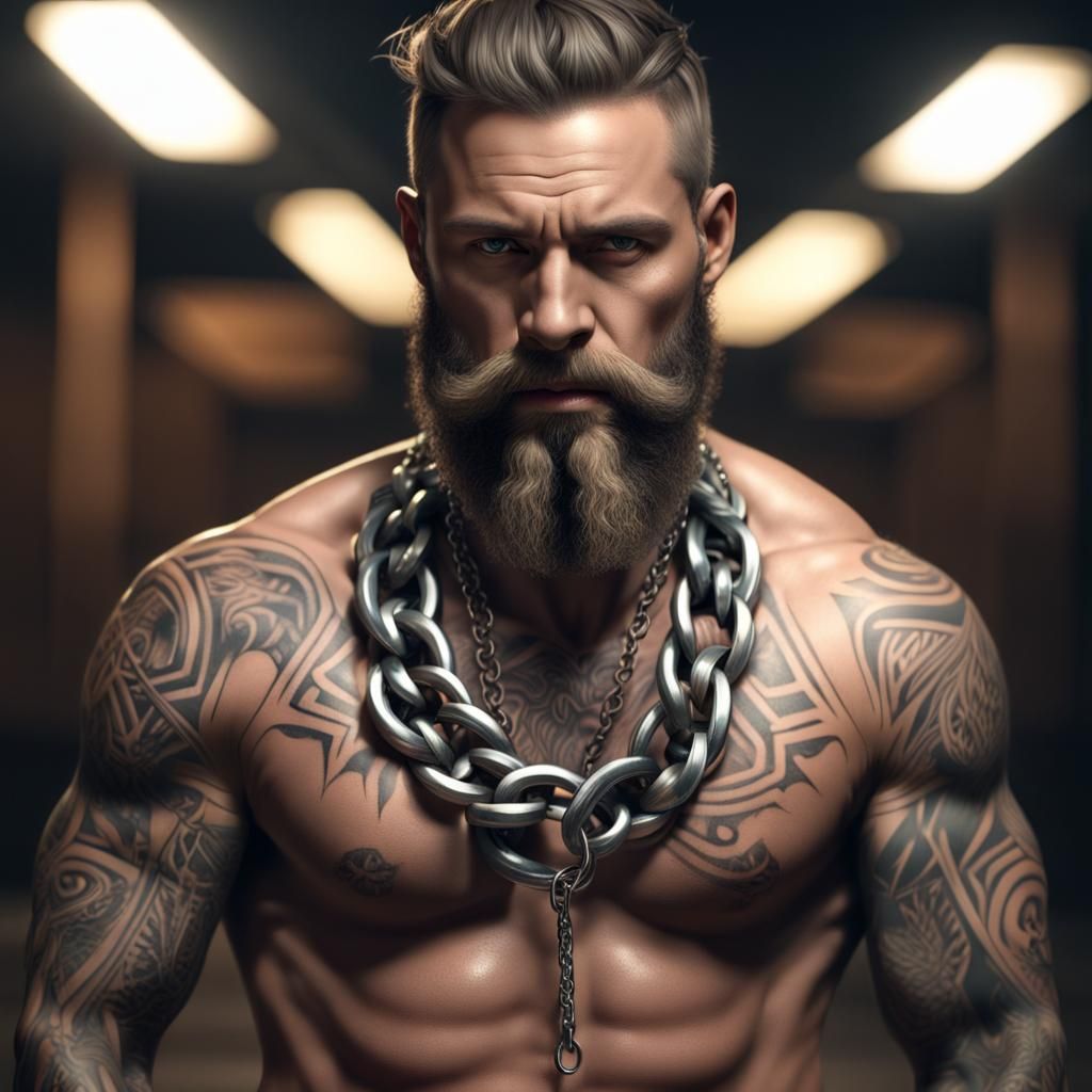 Ultra Realistic Muscular Man with Tribal Tattoos in 4K