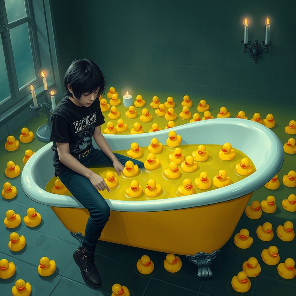 Emo Goth Rubber Ducks in Lemonade Bath