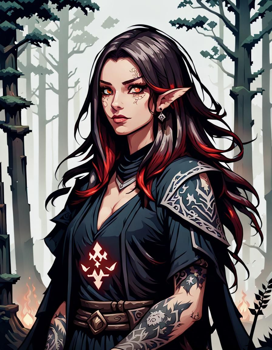 Enchanting Sorceress in Forest, 64-bit Pixel Art