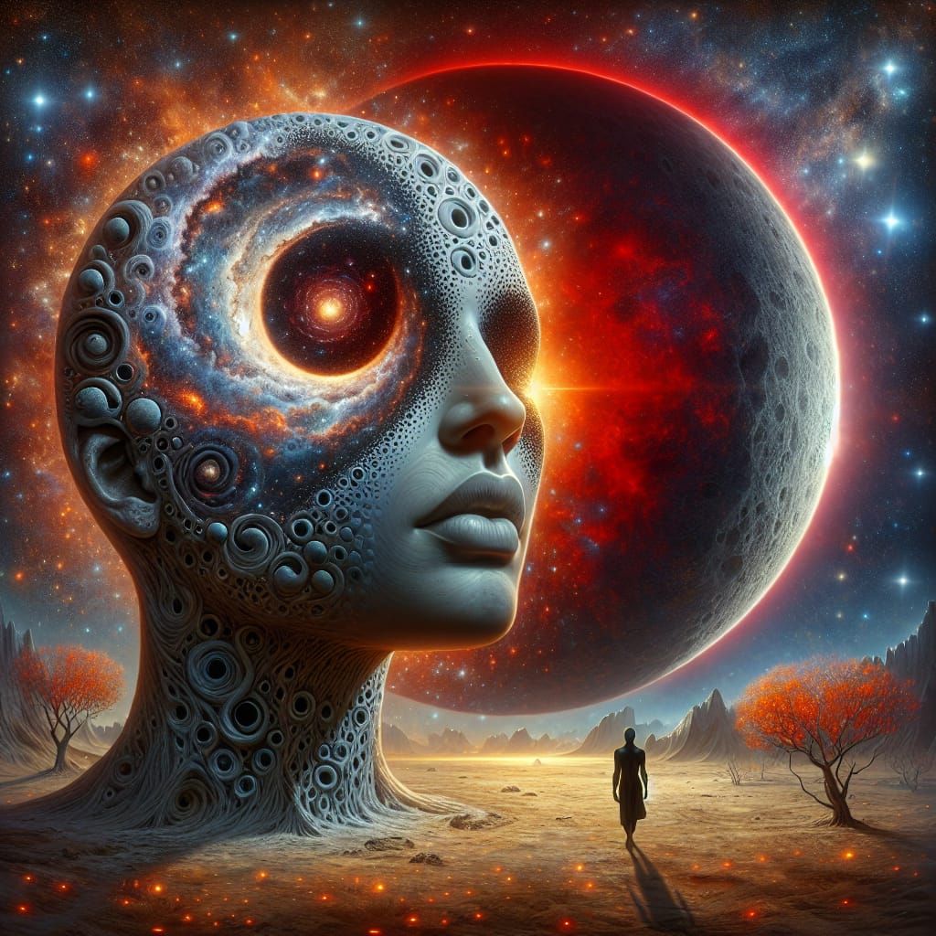 Cosmic Stone Woman with Red Eclipse
