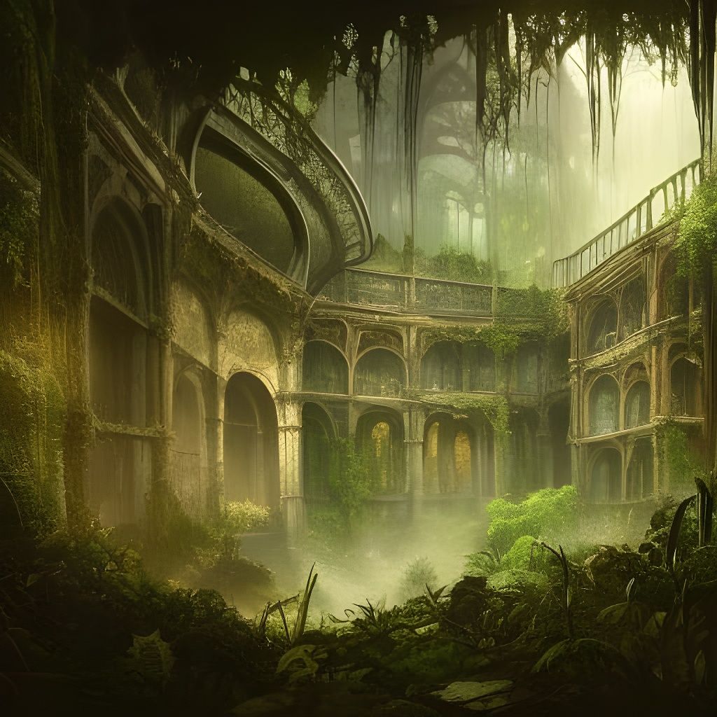 Steampunk Jungle Overgrowth Inside Abandoned Castle