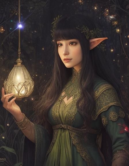 Ethereal Elven Portrait in Bioluminescent Forest