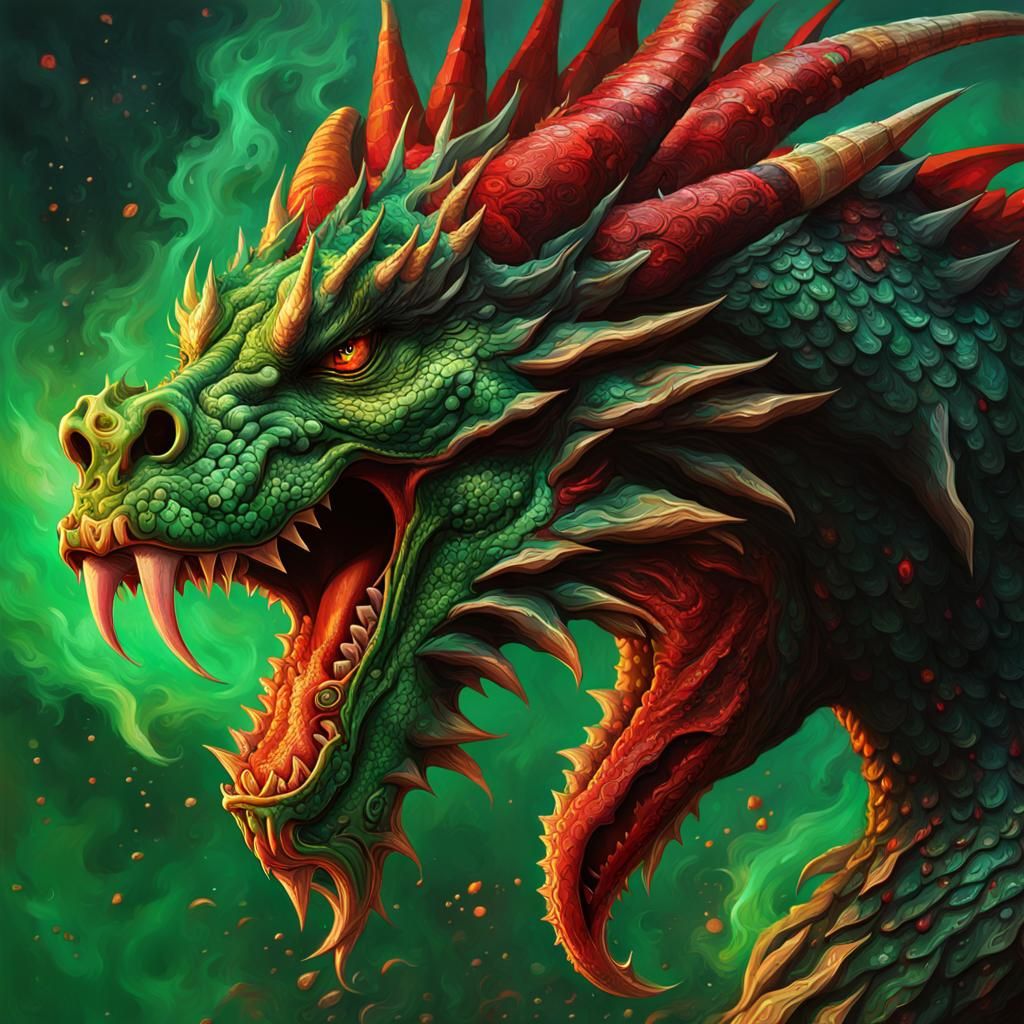 Dragon Painting with Fiery Breath in Fantasy Art Style