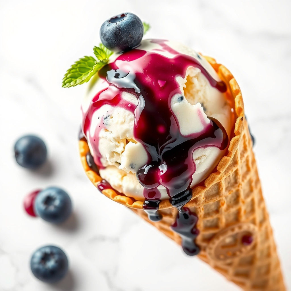 Blueberry Ice Cream Cone Still-Life