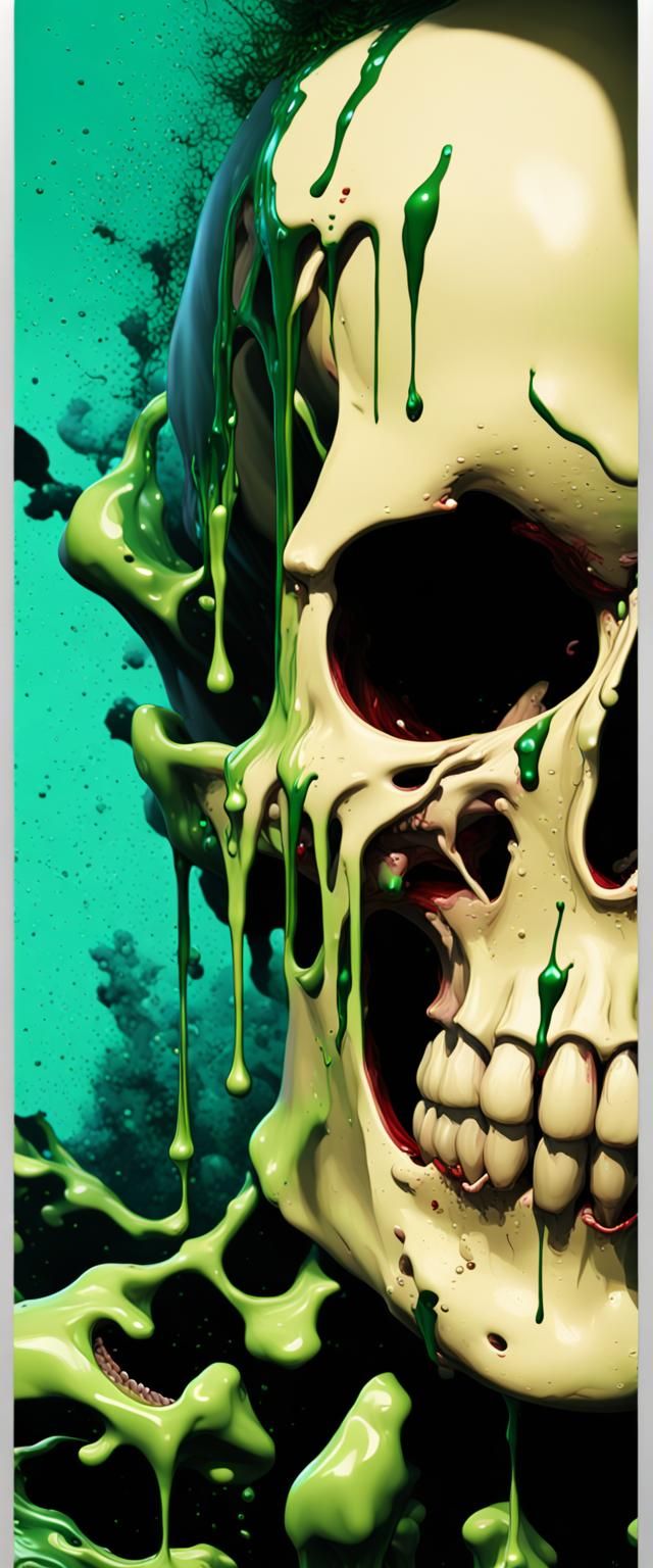 Bloody Skull with Green Goo: Detailed Fantasy Art