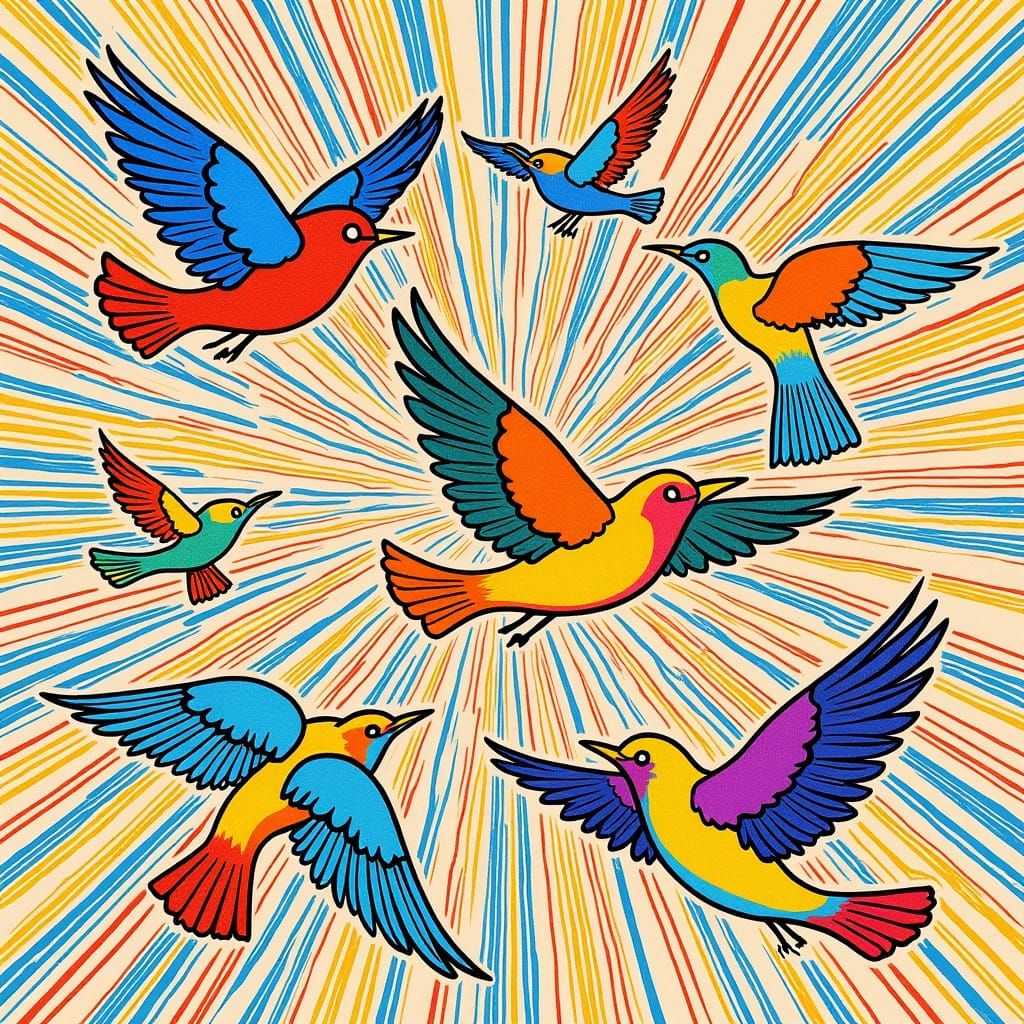 Birds in Flight: Stylized Geometric Illustration