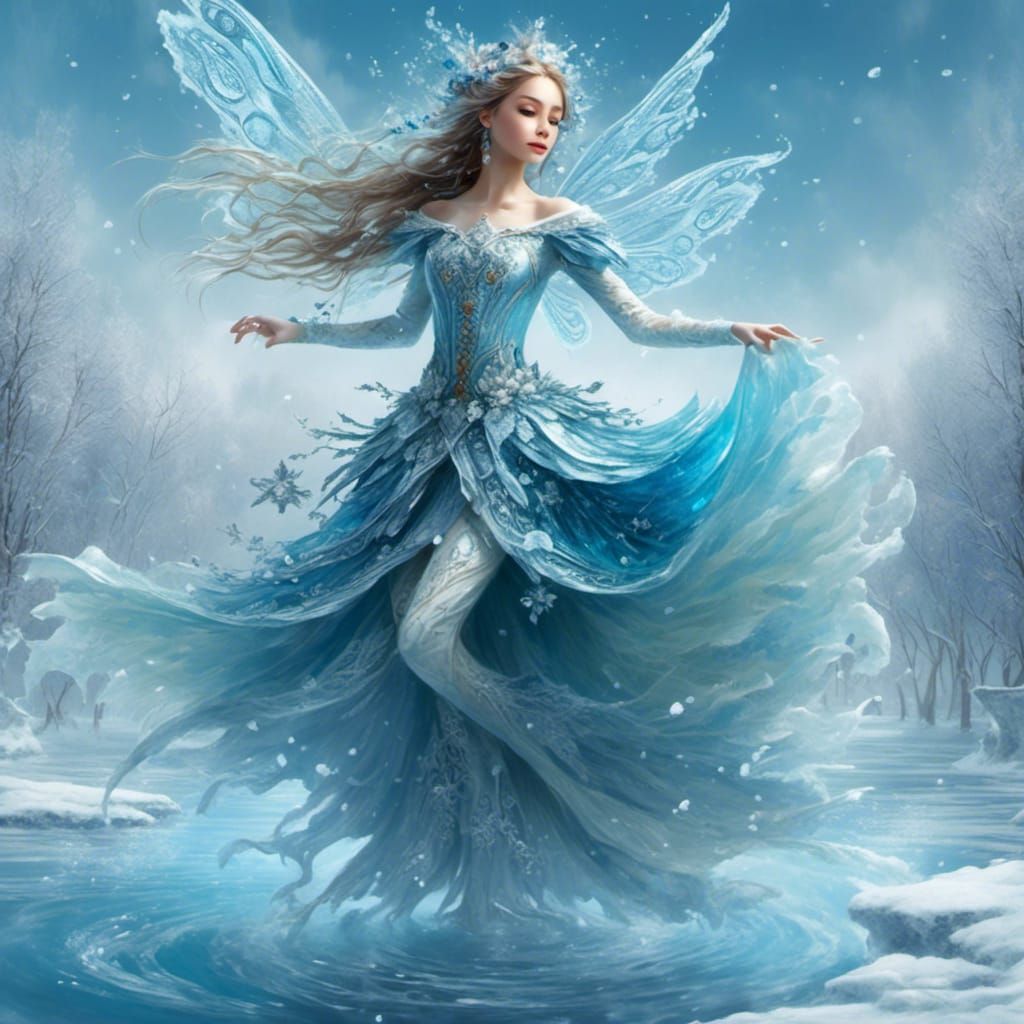 Ice Elemental Fairy in Winter Wonderland Scene