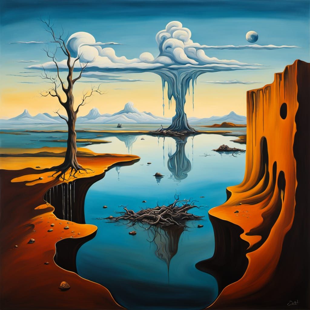 Surreal Landscape Merges with Dali-Inspired Puddle