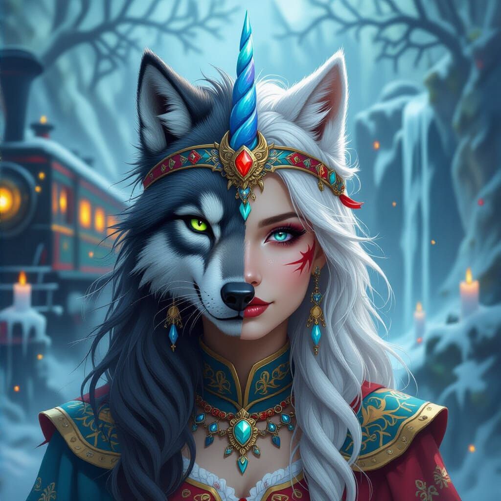 Unicorn-Chimera Hybrid with Magical Hall and Warrior Headdre...