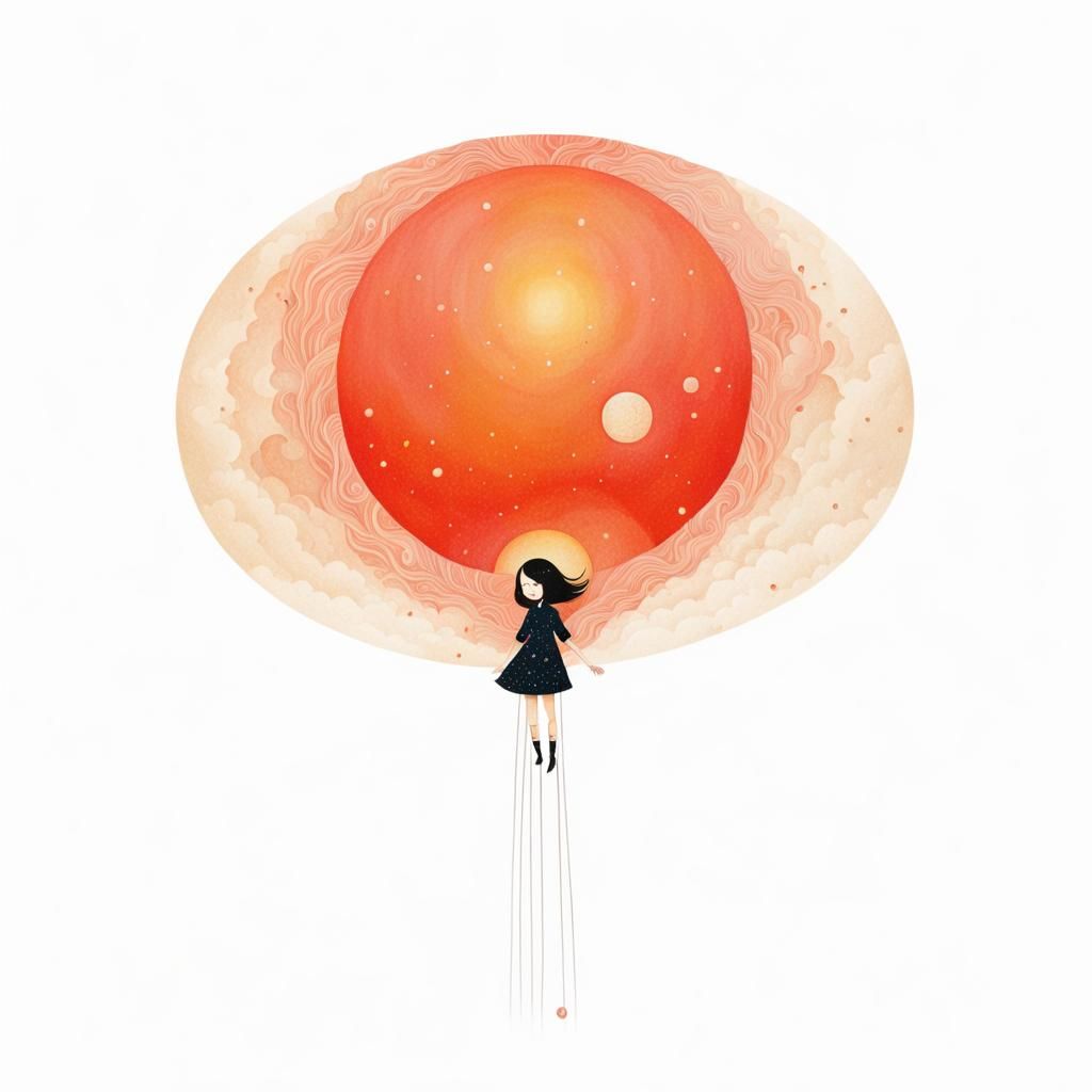 Girl in Space in Illustrative Style