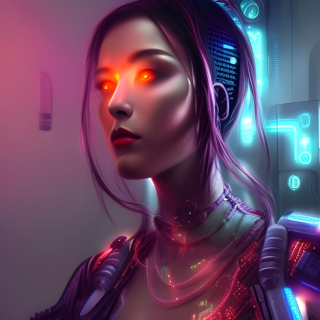 Cyberpunk Cyborg Woman with Neon Glow