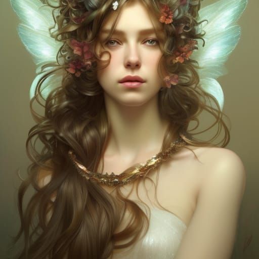 Fairy Woman Portrait with Wings and Ornaments